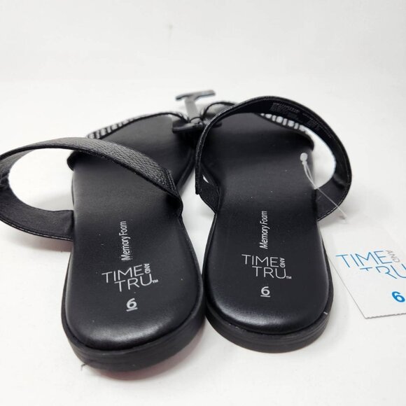 Time And Tru Women's Black Jeweled 2 Band Sandals Size 6 Memory Foam Black - Picture 7 of 10